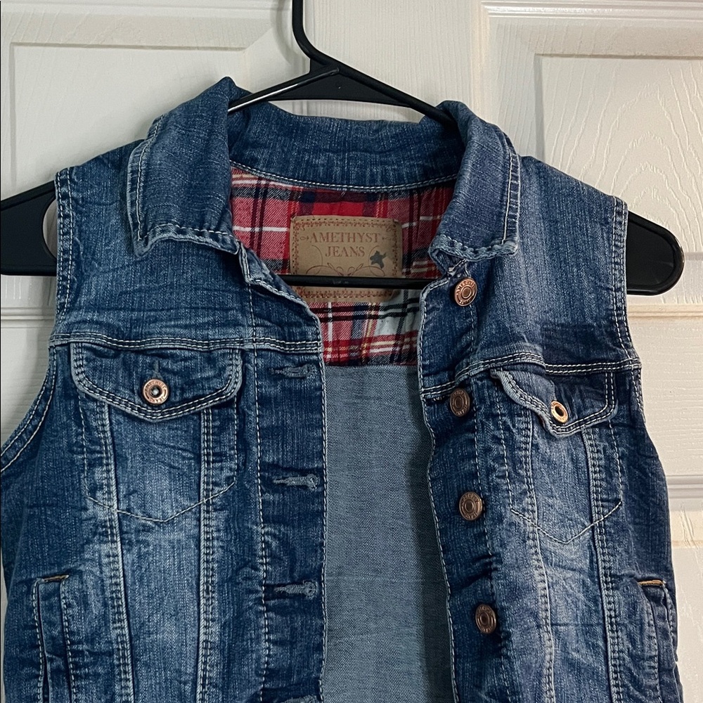 Amethyst Jeans Kids Denim Vest with Plaid Lining